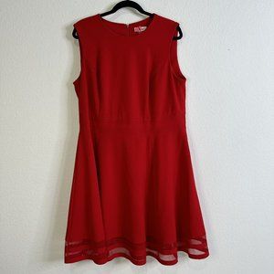 Calvin Klein Womens Fit & Flare Sleeveless Dress Size 16 Red Zip Knee Length EUC